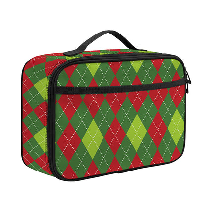 Green And Red Christmas Argyle Print Portable Lunch Bag