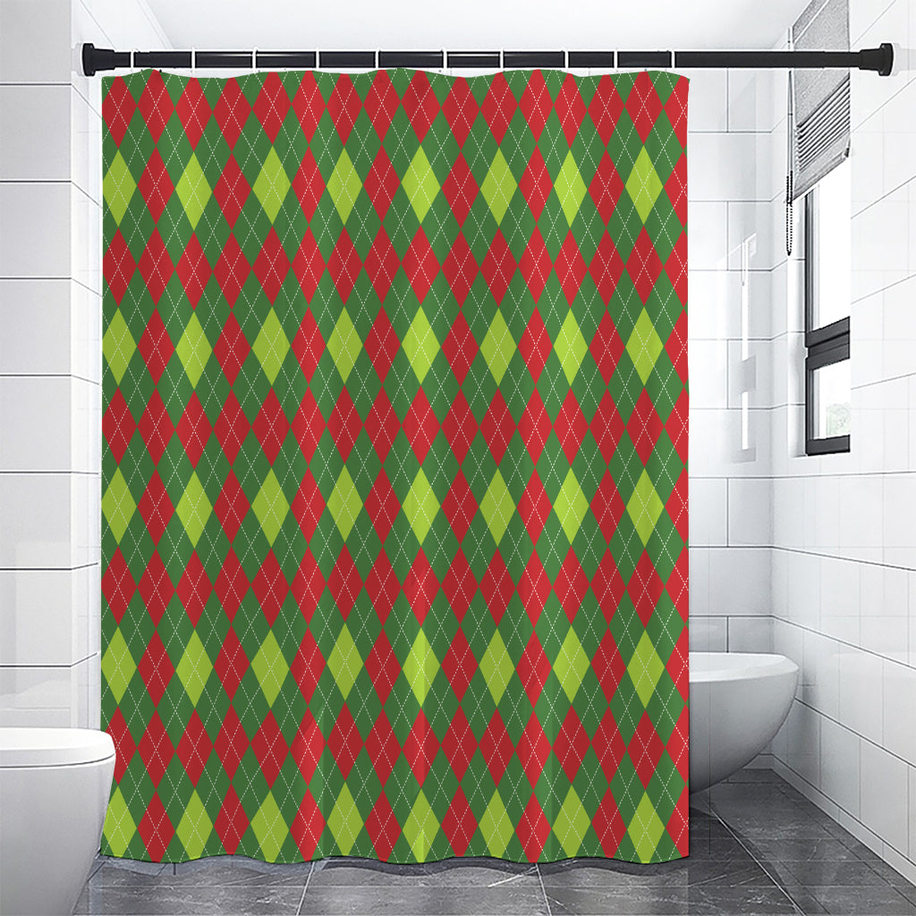 Green And Red Christmas Argyle Print Premium Shower Curtain