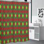 Green And Red Christmas Argyle Print Premium Shower Curtain