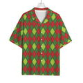 Green And Red Christmas Argyle Print Rayon Hawaiian Shirt