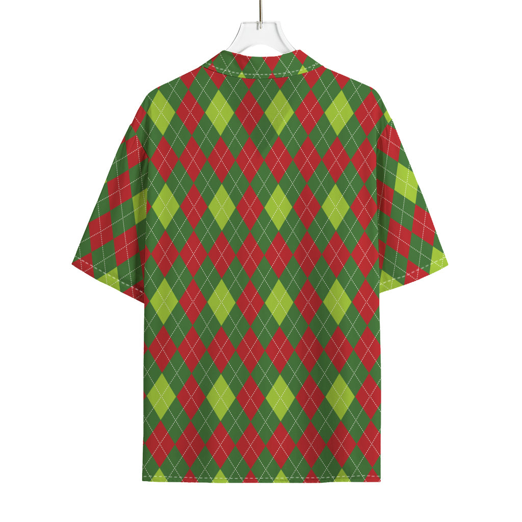 Green And Red Christmas Argyle Print Rayon Hawaiian Shirt