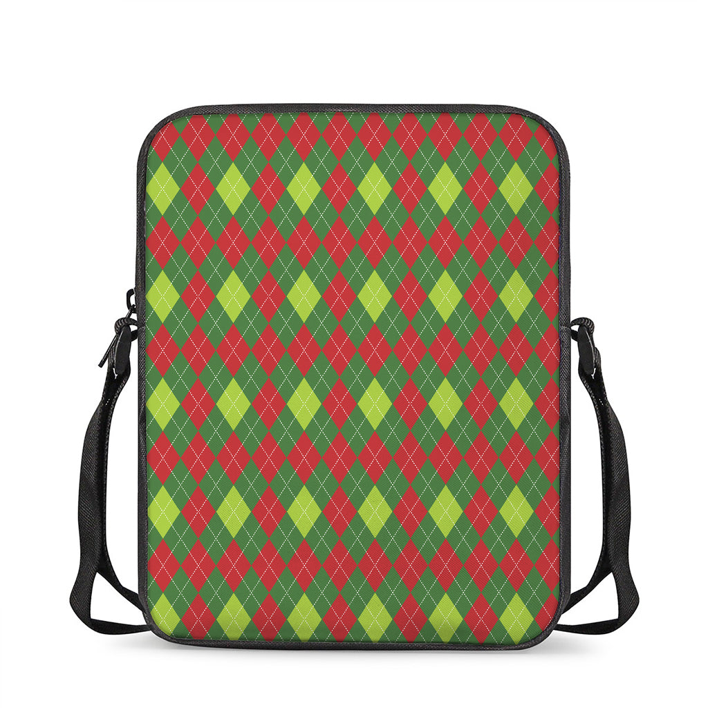 Green And Red Christmas Argyle Print Rectangular Crossbody Bag