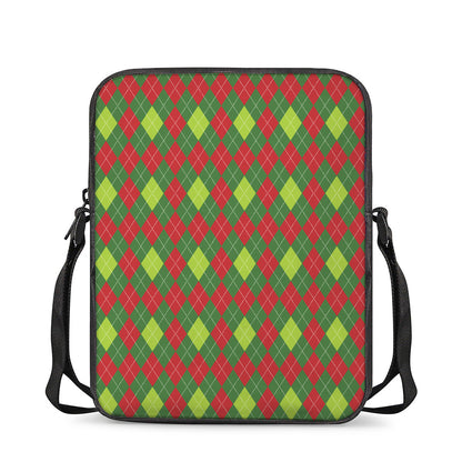 Green And Red Christmas Argyle Print Rectangular Crossbody Bag