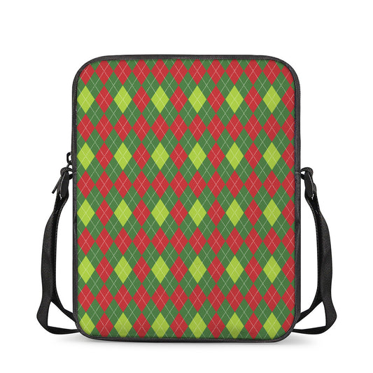 Green And Red Christmas Argyle Print Rectangular Crossbody Bag