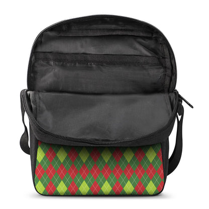 Green And Red Christmas Argyle Print Rectangular Crossbody Bag
