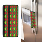 Green And Red Christmas Argyle Print Refrigerator Handle Covers