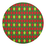 Green And Red Christmas Argyle Print Round Blanket