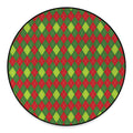 Green And Red Christmas Argyle Print Round Floor Mat