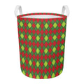 Green And Red Christmas Argyle Print Round Laundry Basket