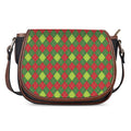 Green And Red Christmas Argyle Print Saddle Bag