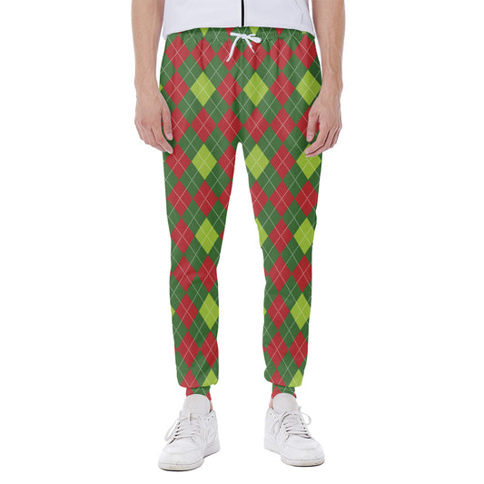 Green And Red Christmas Argyle Print Scuba Joggers