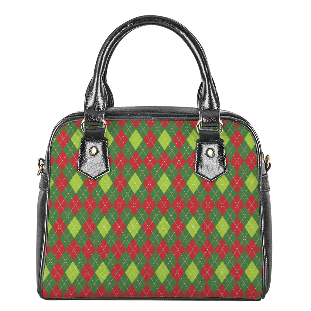 Green And Red Christmas Argyle Print Shoulder Handbag