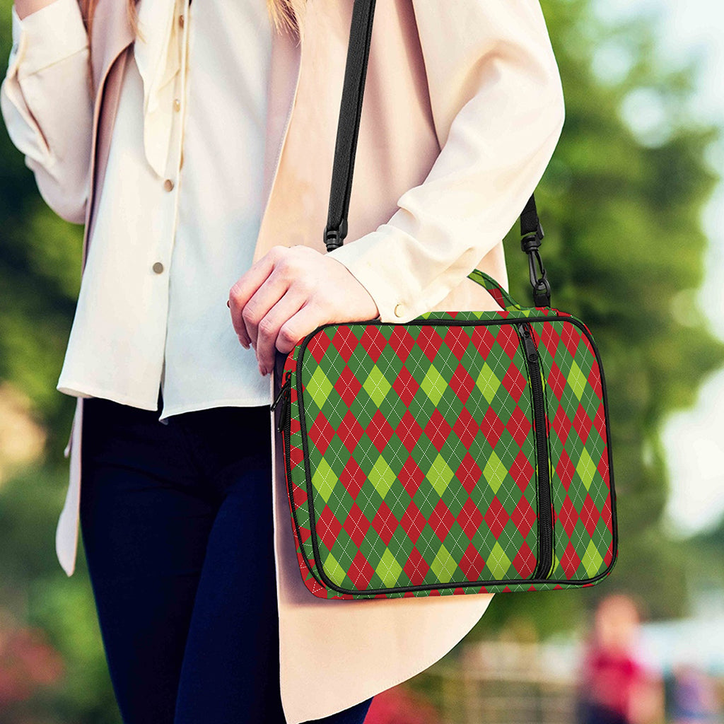 Green And Red Christmas Argyle Print Shoulder Strap Bible Bag