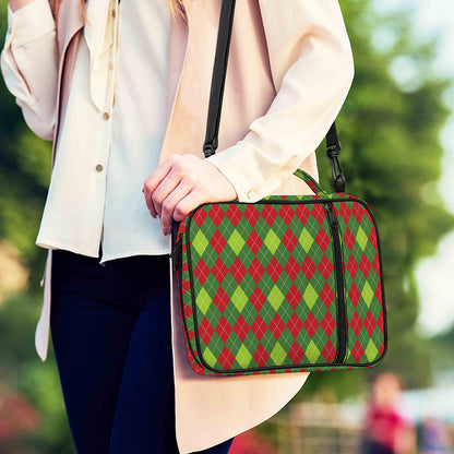 Green And Red Christmas Argyle Print Shoulder Strap Bible Bag