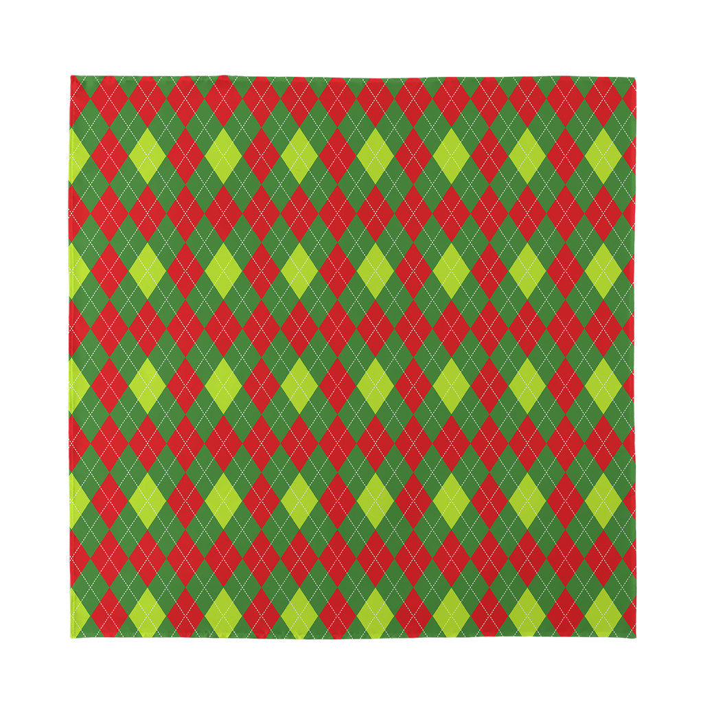 Green And Red Christmas Argyle Print Silk Bandana