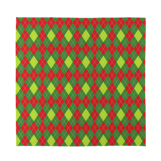 Green And Red Christmas Argyle Print Silk Bandana