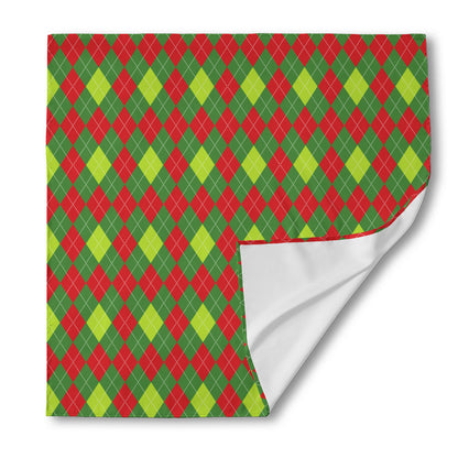 Green And Red Christmas Argyle Print Silk Bandana