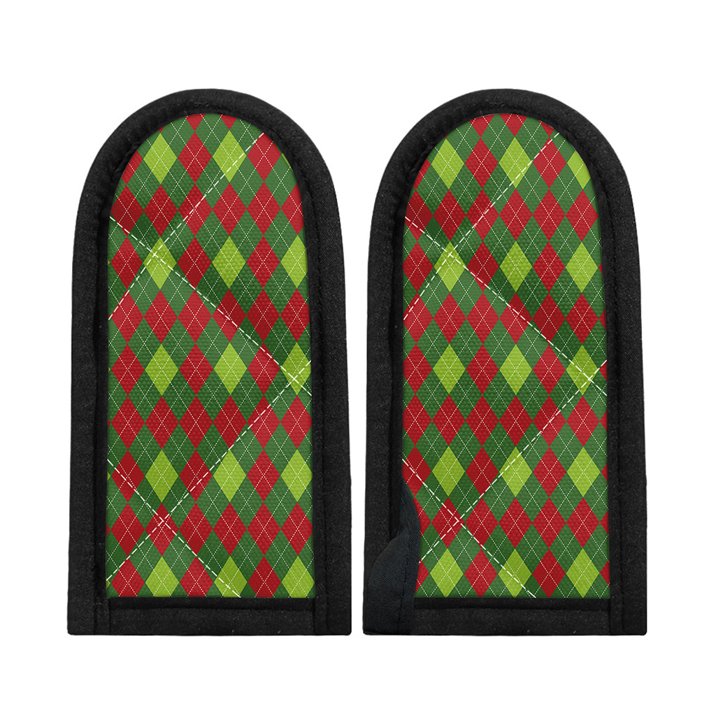 Green And Red Christmas Argyle Print Skillet Handle Cover
