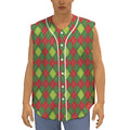 Green And Red Christmas Argyle Print Sleeveless Baseball Jersey