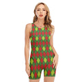 Green And Red Christmas Argyle Print Sleeveless One Piece Swimsuit