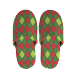 Green And Red Christmas Argyle Print Slippers