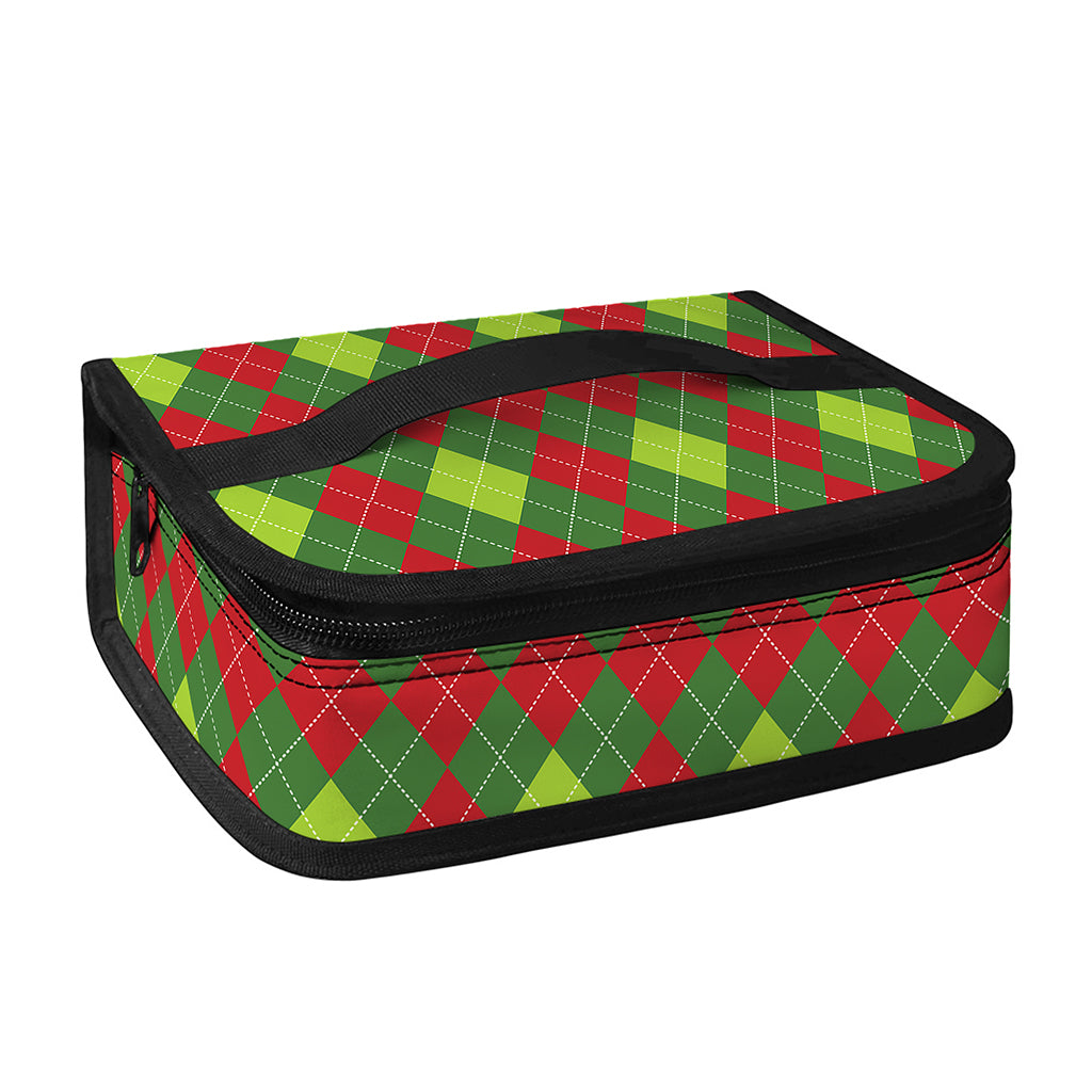 Green And Red Christmas Argyle Print Small Lunch Bag