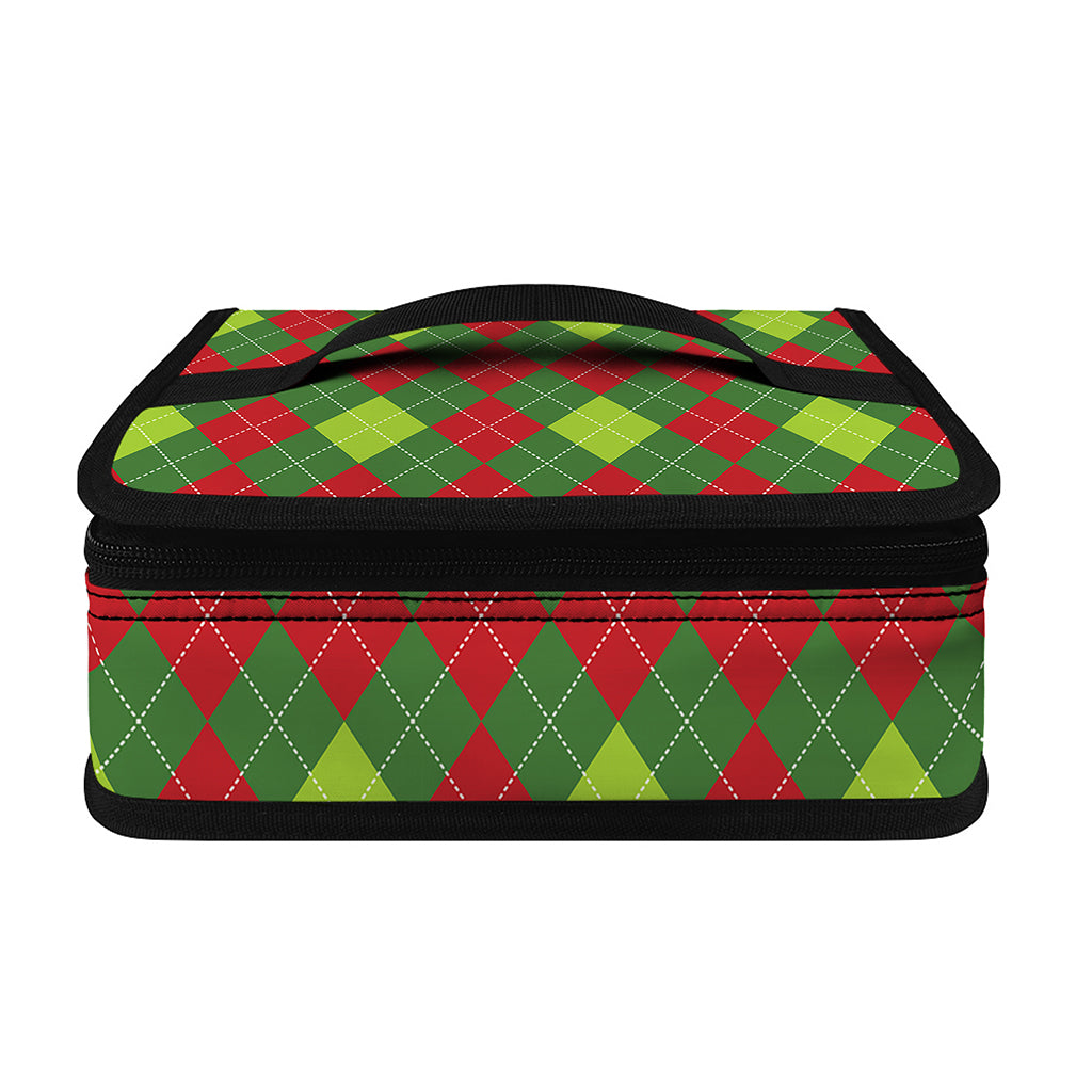 Green And Red Christmas Argyle Print Small Lunch Bag