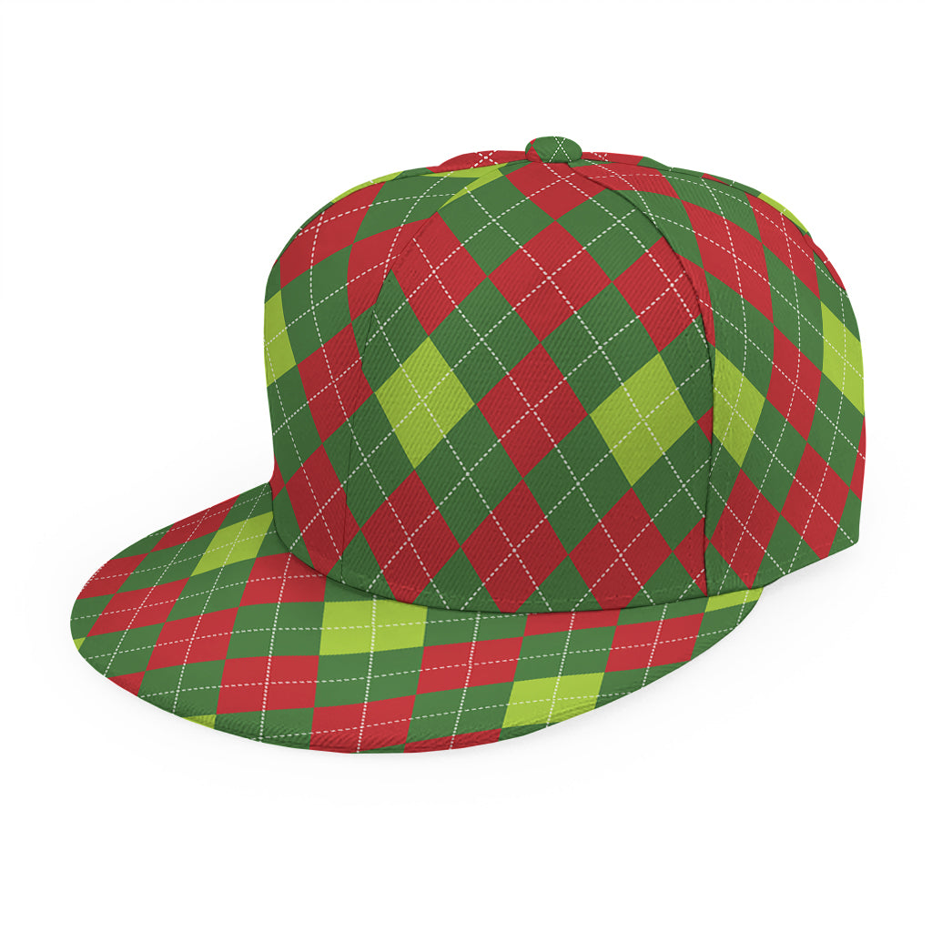 Green And Red Christmas Argyle Print Snapback Cap