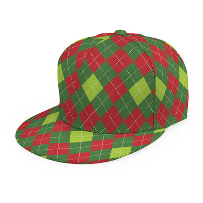 Green And Red Christmas Argyle Print Snapback Cap