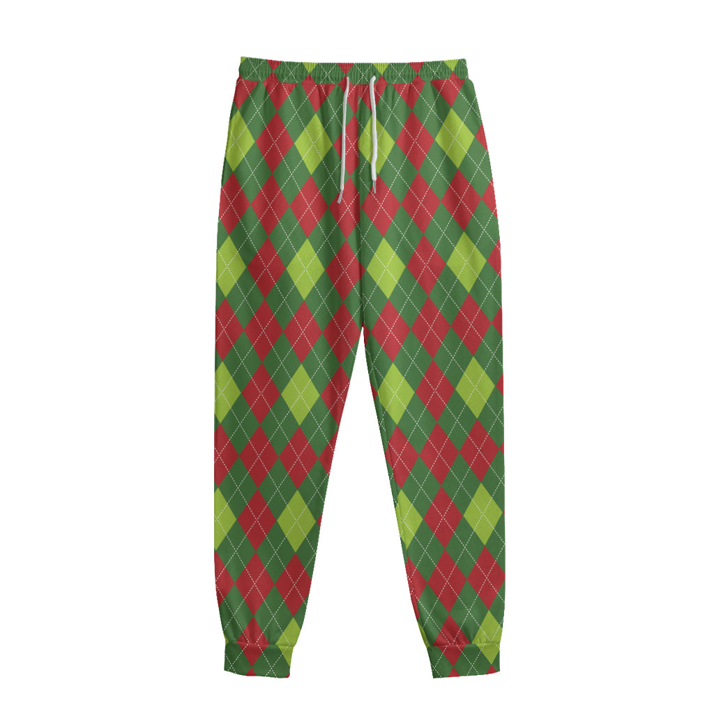 Green And Red Christmas Argyle Print Sweatpants