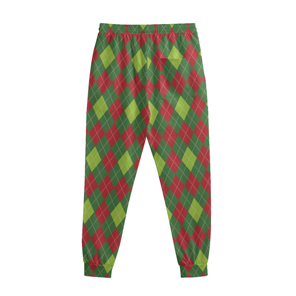 Green And Red Christmas Argyle Print Sweatpants