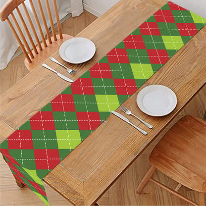 Green And Red Christmas Argyle Print Table Runner
