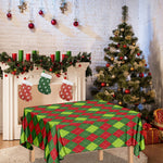 Green And Red Christmas Argyle Print Tablecloth