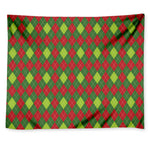 Green And Red Christmas Argyle Print Tapestry