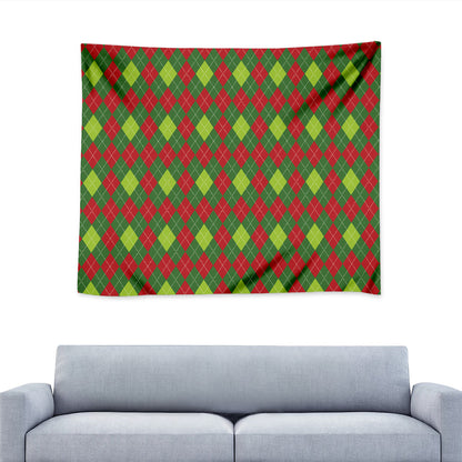 Green And Red Christmas Argyle Print Tapestry