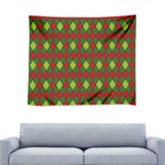 Green And Red Christmas Argyle Print Tapestry