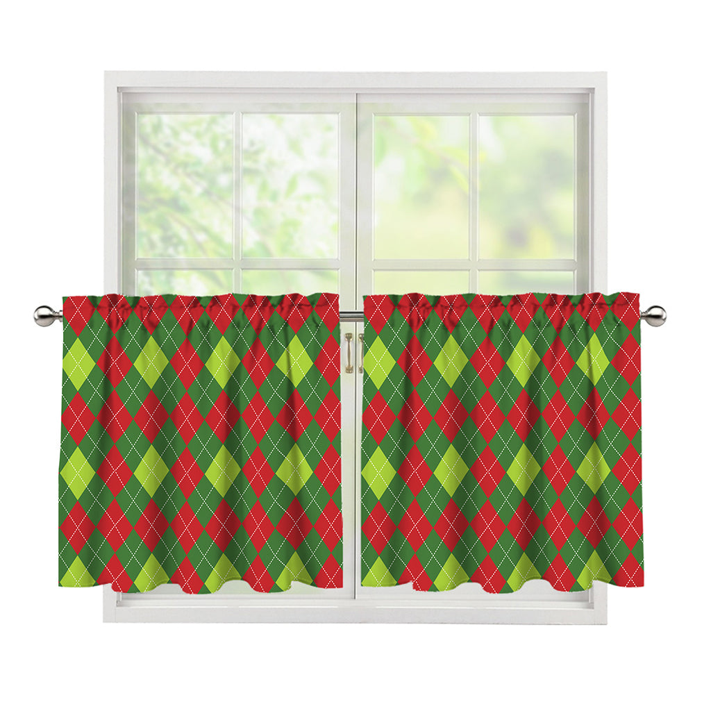 Green And Red Christmas Argyle Print Tier Curtains