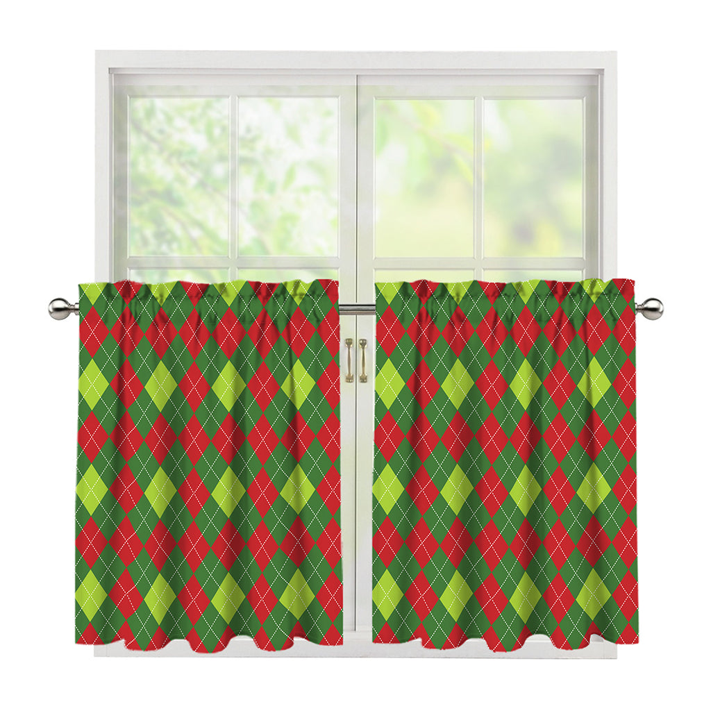 Green And Red Christmas Argyle Print Tier Curtains