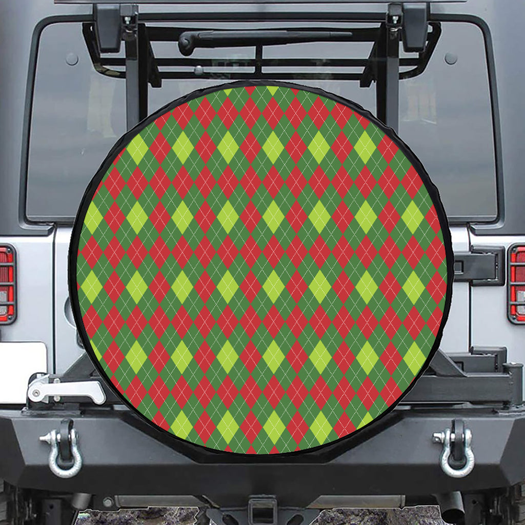 Green And Red Christmas Argyle Print Tire Cover