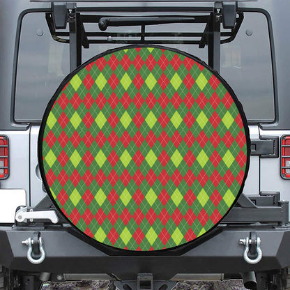 Green And Red Christmas Argyle Print Tire Cover
