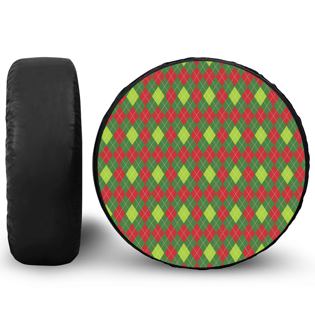 Green And Red Christmas Argyle Print Tire Cover