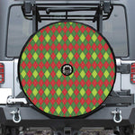 Green And Red Christmas Argyle Print Tire Cover With Camera Hole