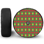 Green And Red Christmas Argyle Print Tire Cover With Camera Hole