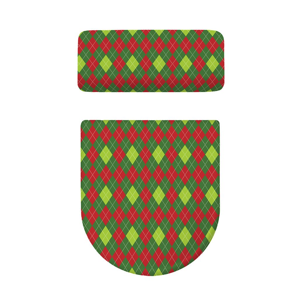 Green And Red Christmas Argyle Print Toilet Lid And Tank Cover Set