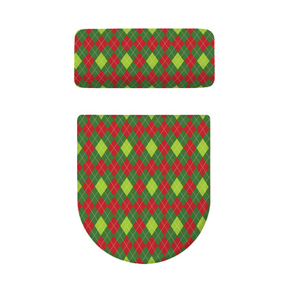 Green And Red Christmas Argyle Print Toilet Lid And Tank Cover Set