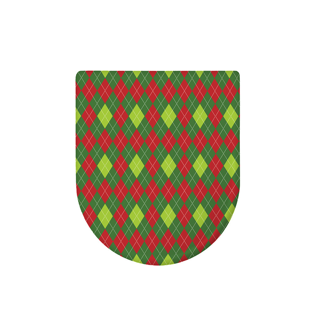 Green And Red Christmas Argyle Print Toilet Lid Cover