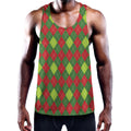 Green And Red Christmas Argyle Print Men's Workout Tank Top
