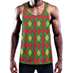 Green And Red Christmas Argyle Print Training Tank Top
