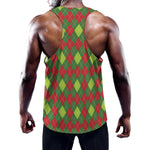 Green And Red Christmas Argyle Print Training Tank Top