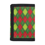 Green And Red Christmas Argyle Print Trifold Wallet